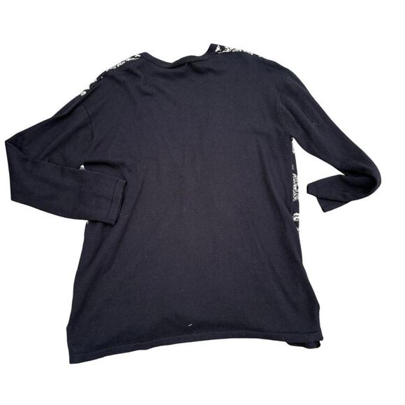 J. Jill Black Floral Cardigan Sweater Size M Cotton Blend - Picture 3 of 3